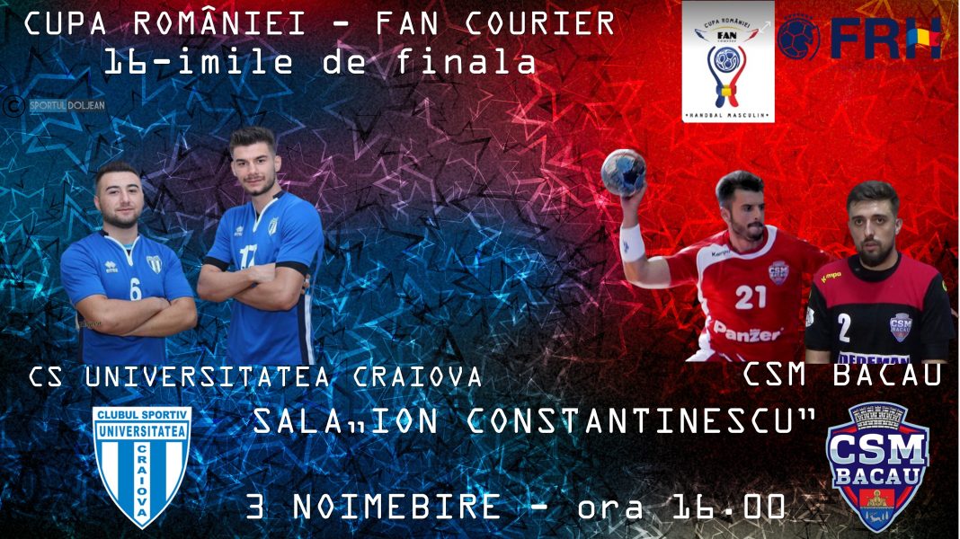 Handbal (M): Universitatea Craiova se duelează cu CSM Bacău în Cupa României
